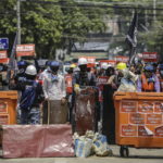 Barricate a Yangon in Birmania